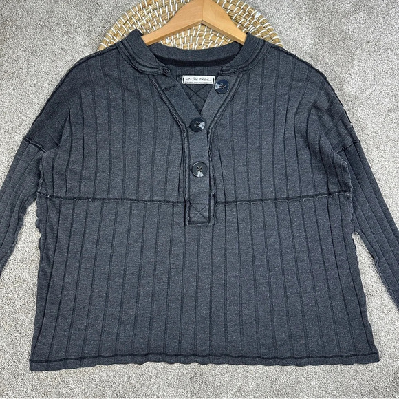 We The Free In The Mix Ribbed Oversized Long Sleeve Henley Top Charcoal Gray XS - Picture 5 of 14